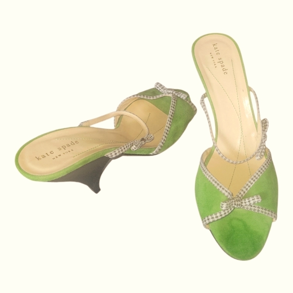Kate Spade NY Women's Lime Green Kitten Heel Suede Fabric Detailing Sandals Sz 9 - Picture 2 of 9